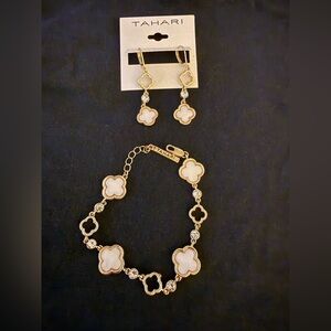 Tahari Gold and White Clover Earrings and Bracelet (set)